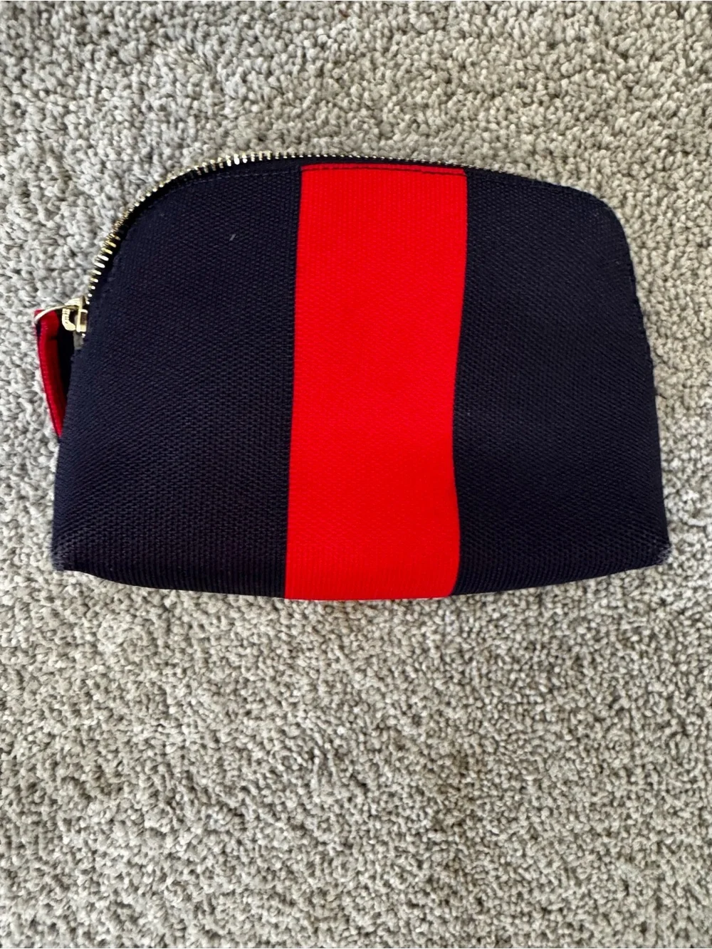 Rothy's Navy Cosmetic Pouch with Red Center Stripe